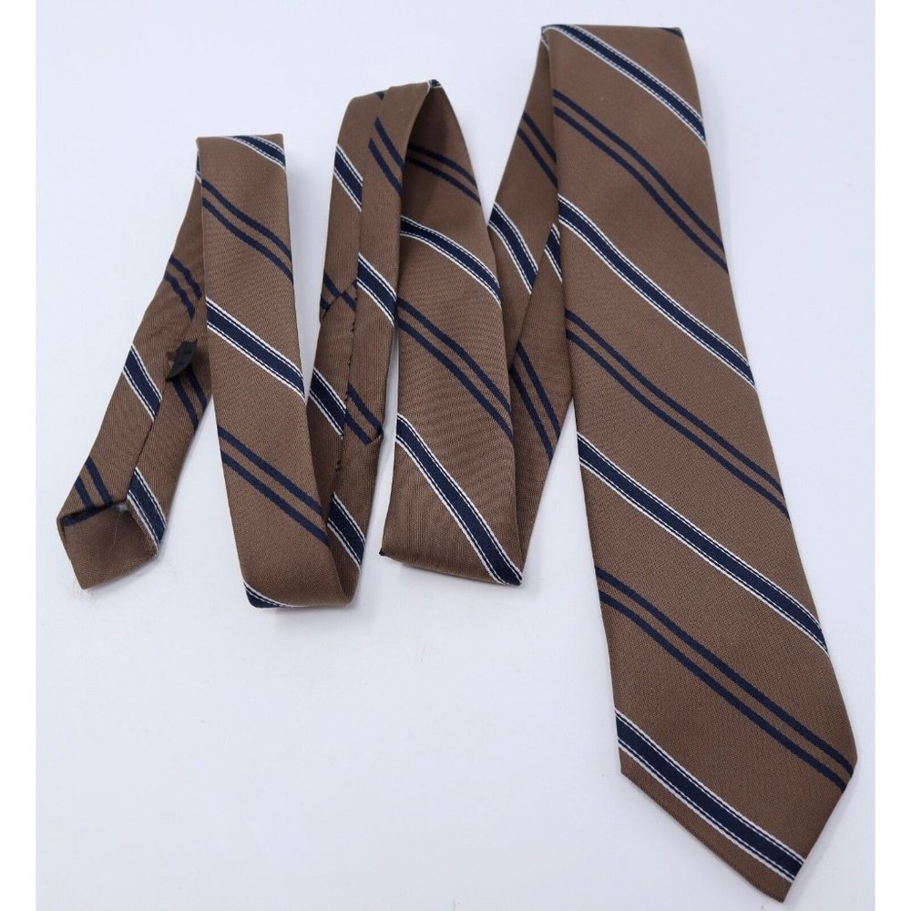 Vintage Brown Navy Blue Necktie Diagonal Striped Short 56.5” Men 3” Wide Tie USA